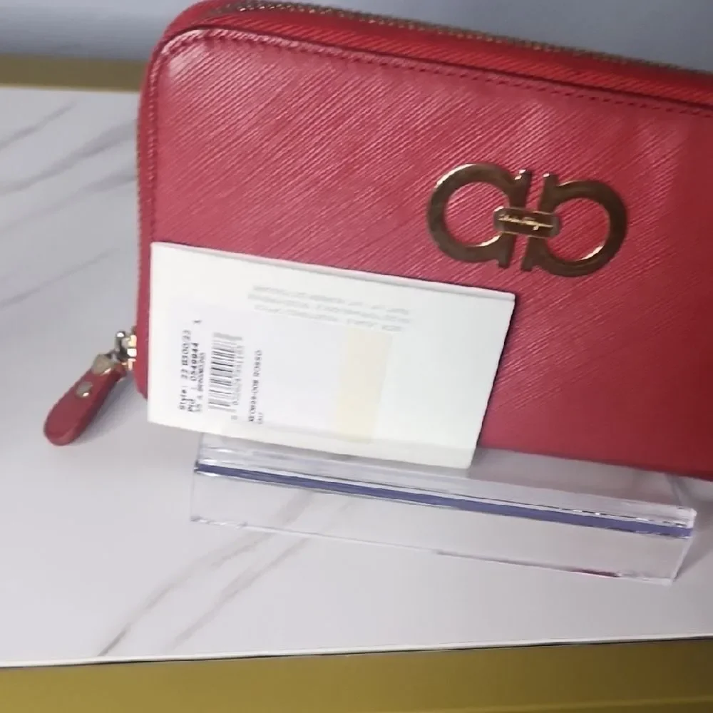 Salvatore Ferragamo Staffiano  Full Zip Around Wallet with Gold